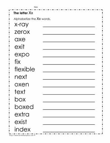 Alphabetize The Words With X Worksheets