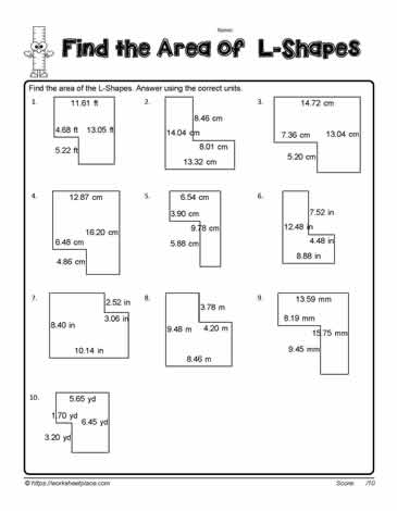 Area of L Shapes Worksheets