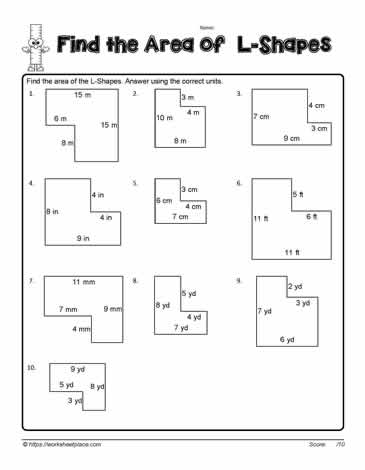 Area of L Shapes Worksheets