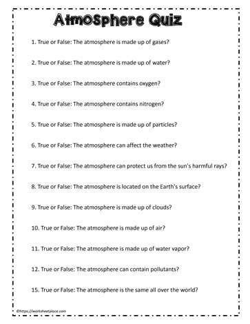 Quiz for Atmosphere T or F
