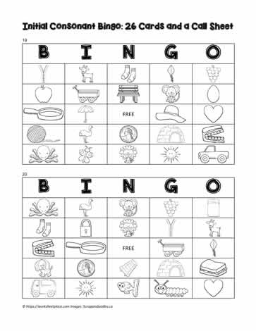 Initial Consonants Bingo Cards 19-20