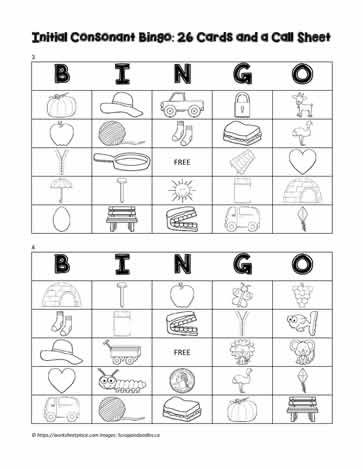 Initial Consonant Bingo Cards 3-4