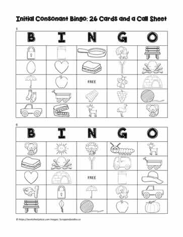Initial Consonants Bingo Cards 5-6