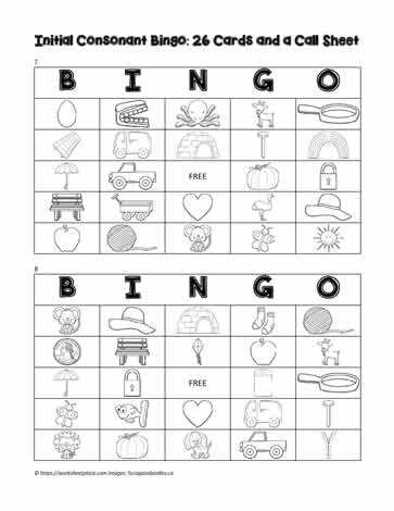 Initial Consonants Bingo Cards 7-8