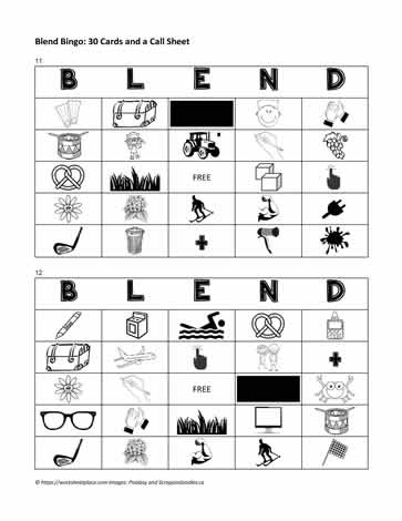 Consonant Blend Bingo Cards 11-12