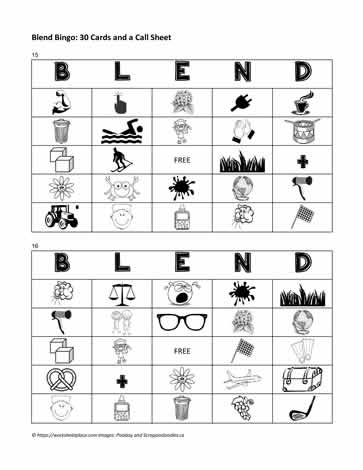 Consonant Blend Bingo Cards 15-16