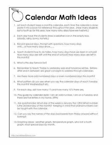 Activities for Calendar Math