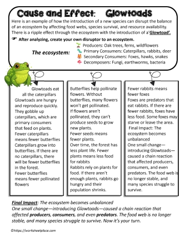 Ecosystem Cause and Effect Glowtoads Worksheets