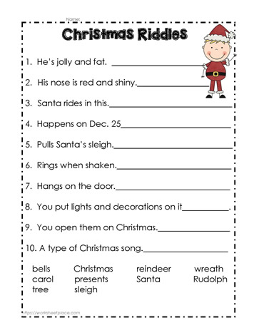 Christmas Riddles, Christmas Worksheets