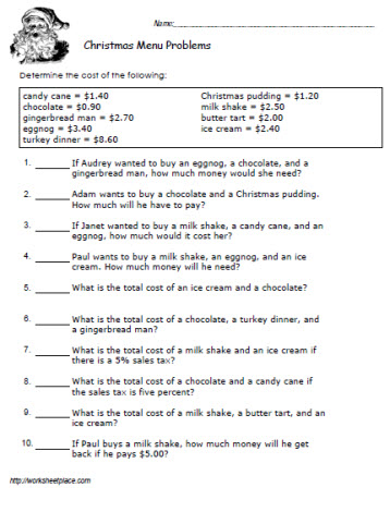menu math worksheets printable free menu math worksheets pdf