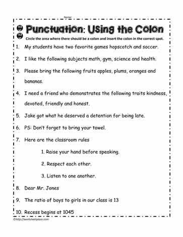 Colon Worksheet