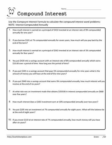 Compound Interest Worksheet 01 Worksheets