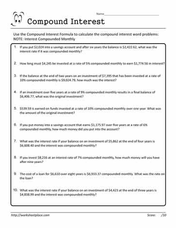 Compound Interest Worksheet 16