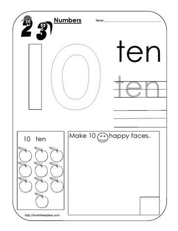 Number Ten Worksheet Preschool Printable Activities Letter Worksheets ...