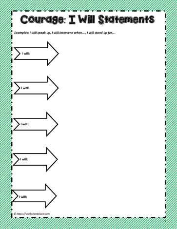 Courage: I will statements Worksheets