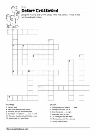 Desert Crossword Worksheets
