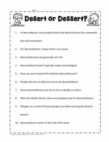 Desert or Dessert Worksheets