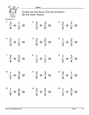 divide fraction worksheet 1 worksheets