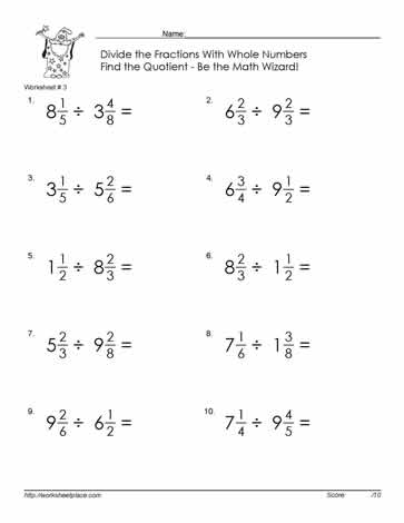 divide mixed number fractions 3 worksheets