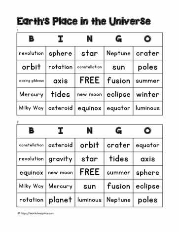 Earth Space Bingo 1-2
