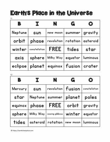 Earth Space Bingo 11-12