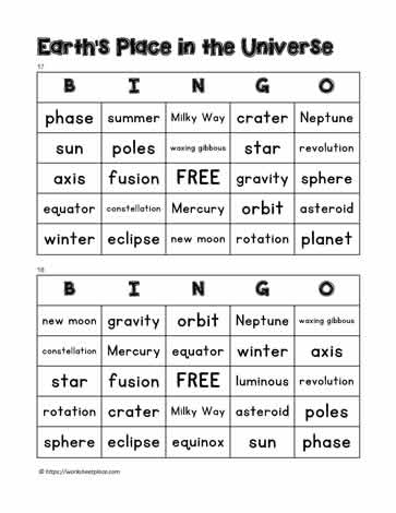Earth Space Bingo 17-18