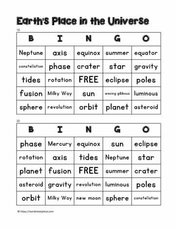 Earth Space Bingo 19-20
