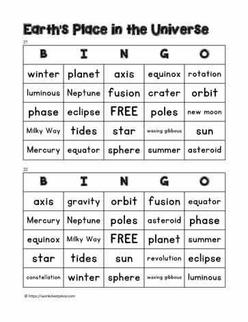 Earth Space Bingo 21-22