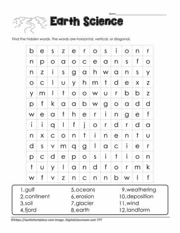 Earth Processes Word Search
