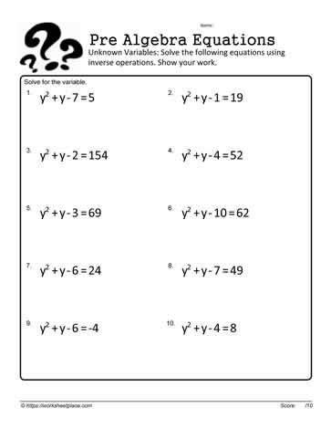 Solving Basic Equations Worksheets