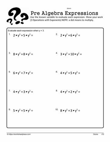 Evaluate the Expressions With Exponents Worksheets
