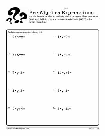 Evaluate the Expression Worksheet 10