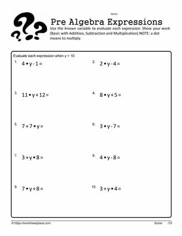 Evaluate the Expression Worksheet 7