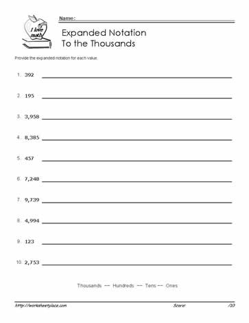 expanded notation 1000s worksheets