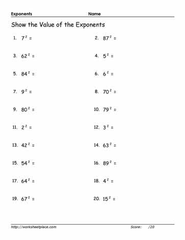 exponents show the value of the exponents worksheets