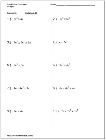 Simplify Exponents Worksheets