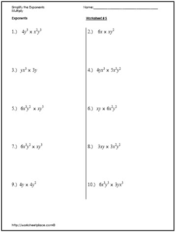 Simplify Exponents Worksheets