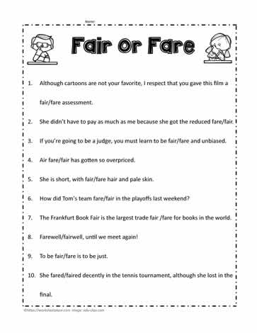 Fair or Fare Worksheets