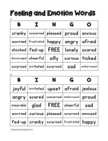 Feelings bingo 11-12