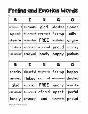 Feelings Bingo 17-18
