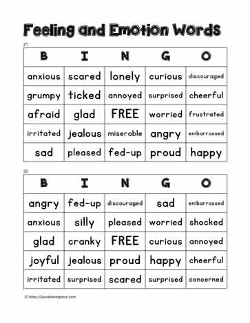 Feelings Bingo 21-22