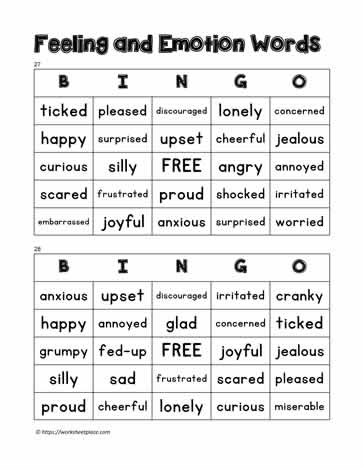 Feelings Bingo 27-28