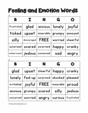 Feelings Bingo 15-16