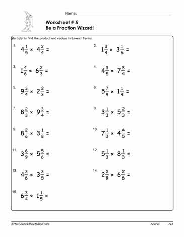 multiply fractions with mixed numbers 5 worksheets