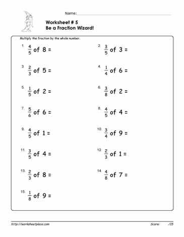 multiply fractions by whole numbers 5 worksheets