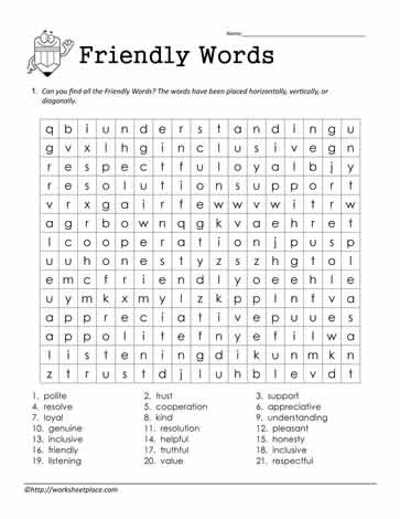 Friendly Words Word Search