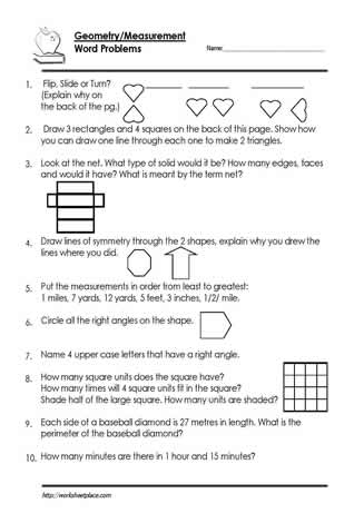 3rd grade geometry problems worksheets