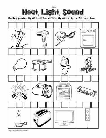 Heat, Light or/and Sound Worksheet
