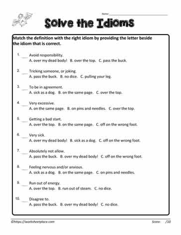 Solve the Idioms Worksheets