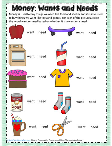 needs and wants kindergarten worksheets
